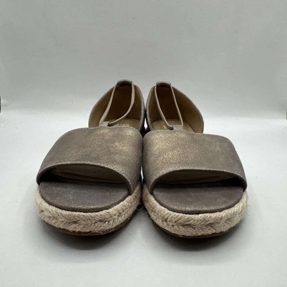 Eileen Fisher‎ Lee Gold Leather d'Orsay Espadrille Flat Slip On Sandal Shoes 7.5